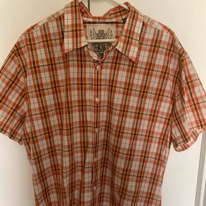 Public Opinion orange plaid casual button down shirt size L